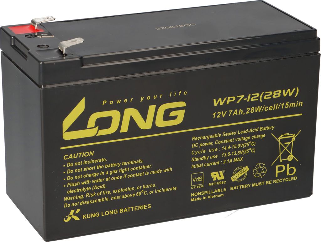 Kung Long WP7-12(28W)-M/F2 12V 7Ah AGM Bleibatterie Produktbild 