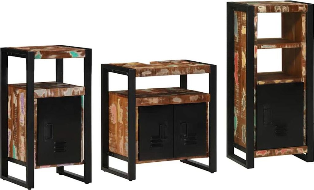 vidaXL Badezimmermöbel-Set mit Regal 3 pcs Massives upgecyceltes Holz