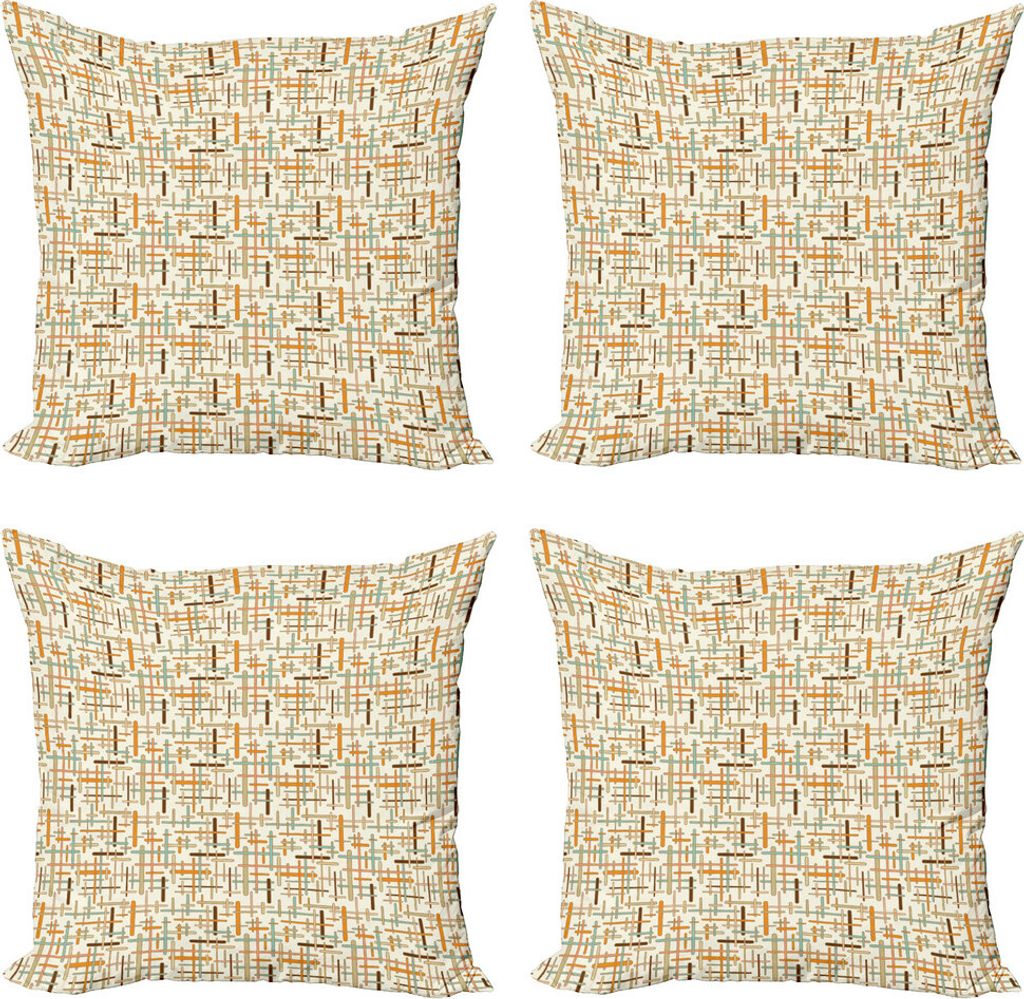 ABAKUHAUS Abstrakt Kissenbezug Set (4 Stück), Abgerundete Bunte Zeilen, Moderner Doppelseitiger Digitaldruck, 40 cm x 40 cm, Orange Hellblau Braun