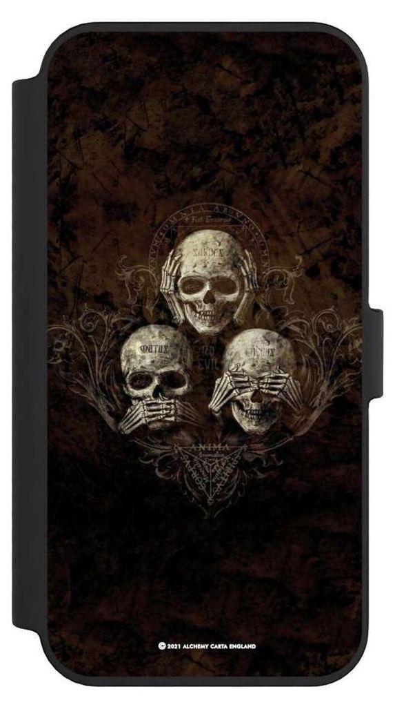 NIVOCASE Klapphülle für Apple iPhone 14 Pro Max Handyhülle aus Kunst Leder NIVOflip schwarz Art Gothic Totenköpfe