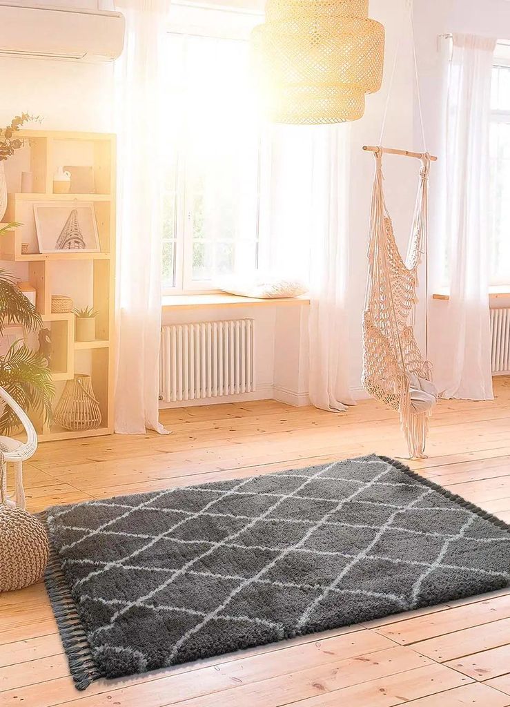 ATTICGO Hochflorteppich SAMIRA Einfarbig shaggy in Grau, 120x170 cm