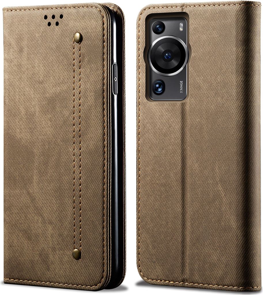 Huawei P60 Hülle, Leder Brieftasche Flip Bookstyle Schutzhülle mit Standfunktion für Huawei P60 / P60 Pro Khaki