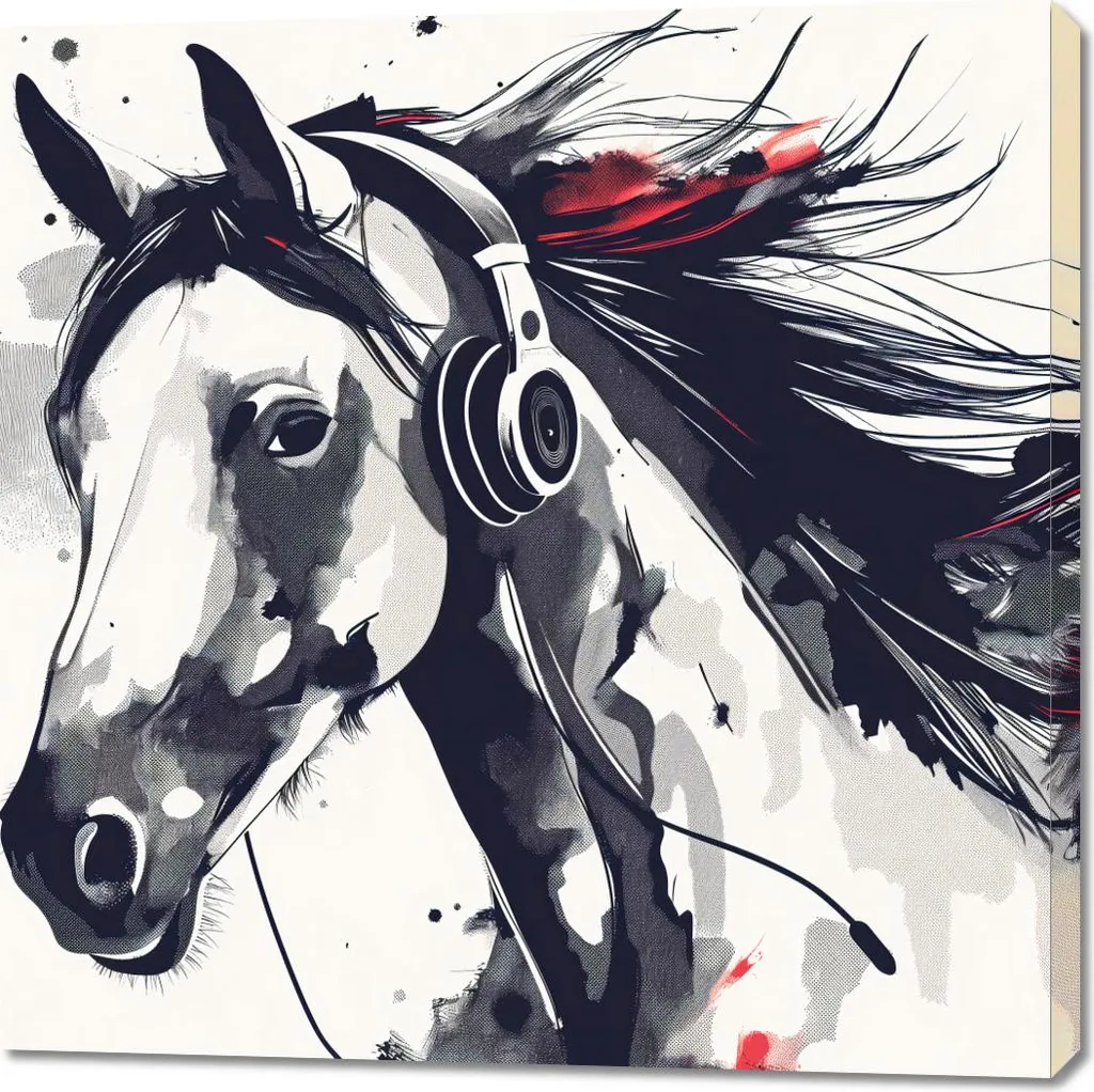 Décoration Murale Salon Cheval Écouteur 100x100 - Style Moderne Unique