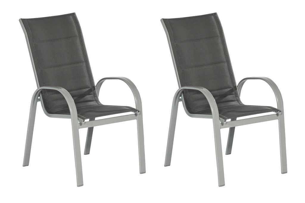 Merxx Gartensessel Amalfi 2er Set, stapelbar, gepolstert, hohe Rückenlehne - Aluminium/Textil