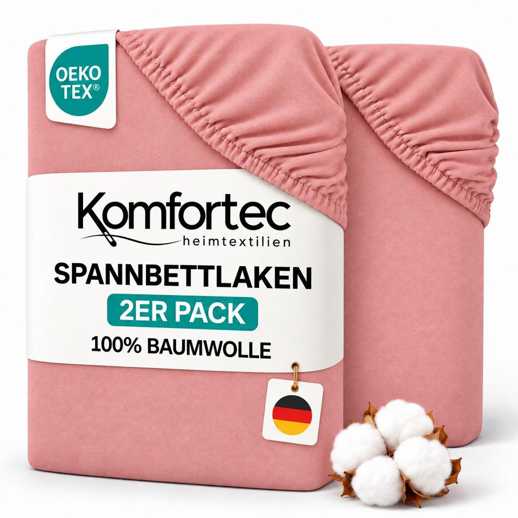 Komfortec 2er Pack Jersey Spannbettlaken 140x200 cm, 100% Produktbild 