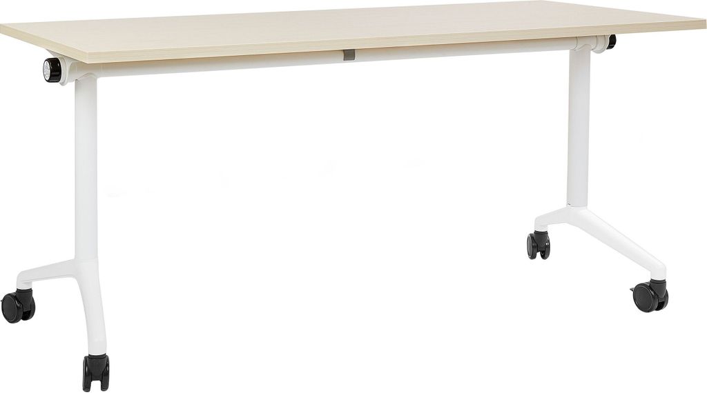 BELIANI Schreibtisch Heller Holzfarbton u. Weiß 160 x 60 cm Klappbar Faltbar mit Rollen Mobil Bürotisch für Homeoffice Büro Modernes Design
