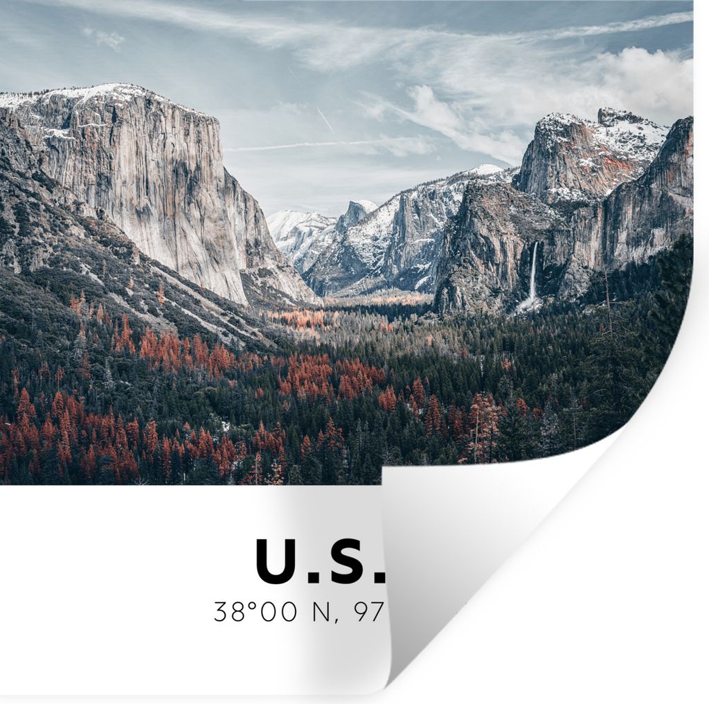MuchoWow Wandtattoo Wandsticker Wandaufkleber Amerika - Yosemite - Berge - Wald 80x80 cm Selbstklebend und Repositionierbar - Wierderverwendbar -...
