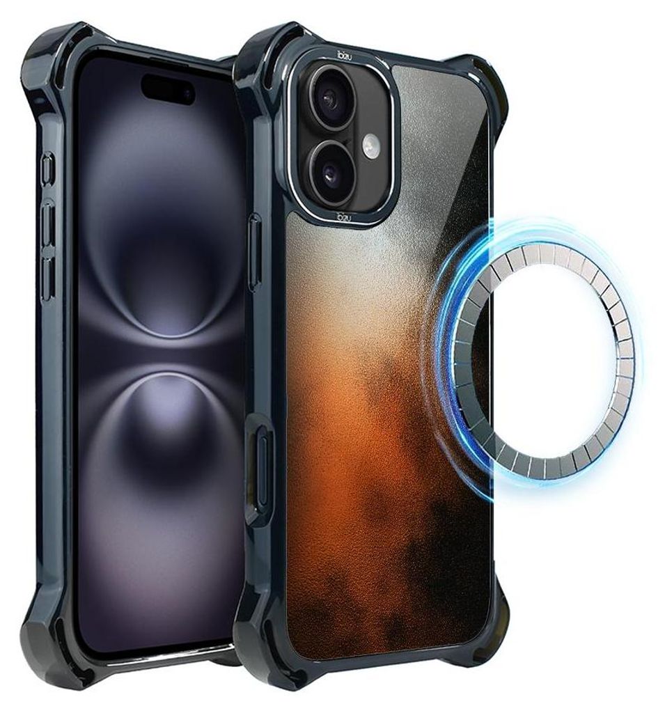 Schutzhülle für das iPhone 16 Plus, MagSafe-kompatibel, verstärkte Ecken, schwarz, Feuer und Rauch