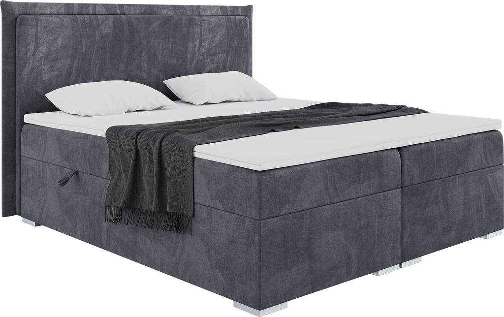 MEBLINI Boxspringbett mit Bettkasten - Gepolstert Doppelbett mit Matratze und Topper - Polsterbett mit Stauraum - Bett mit Kopfteil - Stauraumbett ...