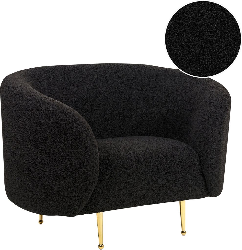 BELIANI Sessel Schwarz Bouclé Stoffbezug mit Armlehnen Metallgestell in Gold Glamouröser Edler Stil Cocktailsessel Wohnzimmer Salon Esszimmer Flur