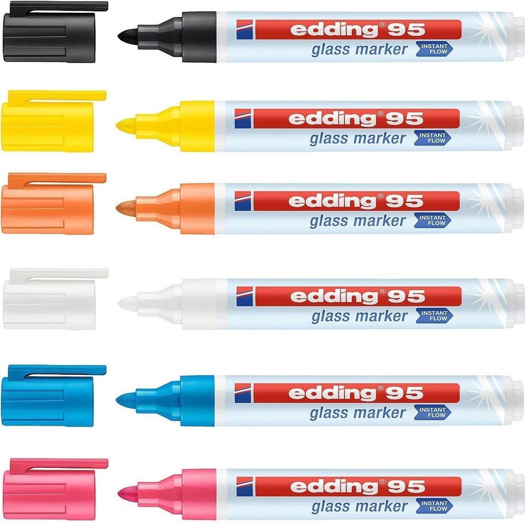 Edding 95 Glass, 6 Stück(e), Schwarz, Blau, Orange, Pink, Produktbild 