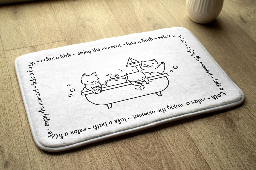 Badteppich Saugfähige - Badezimmer Teppich - Rutschfester Badvorleger Badematte - 75x45 cm - Katzen Bad