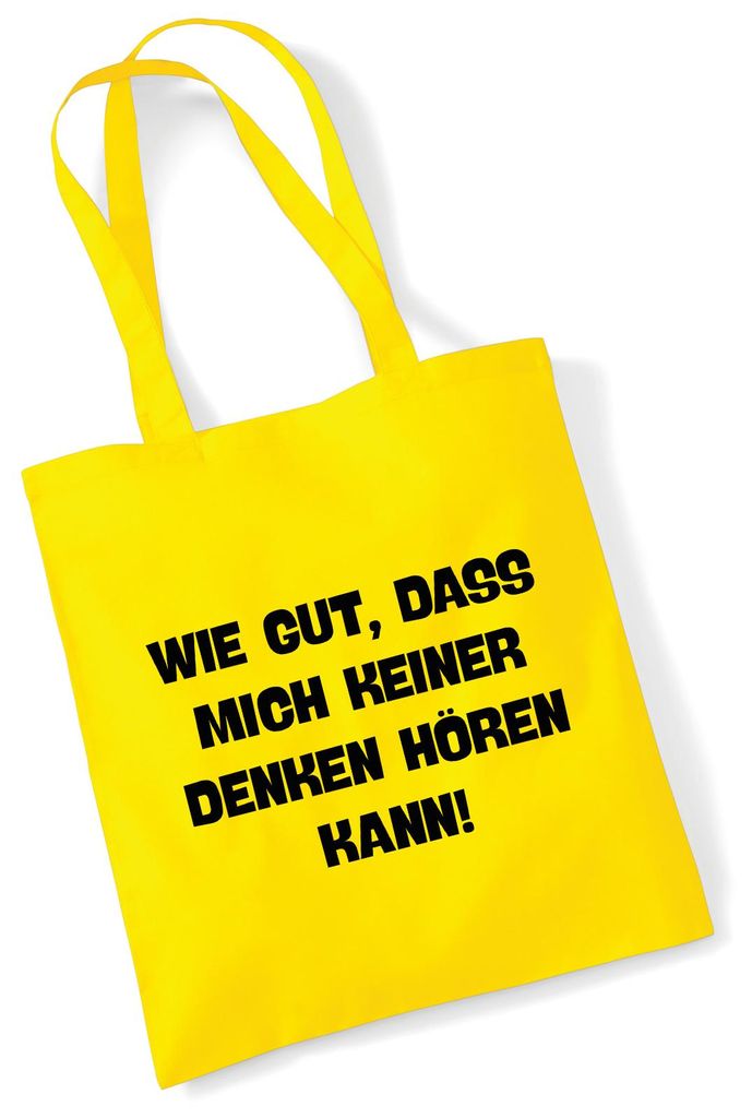 Huuraa Jutebeutel Gut das mich keiner denken hört 10 Liter Yellow Baumwolle Tasche Geschenkidee