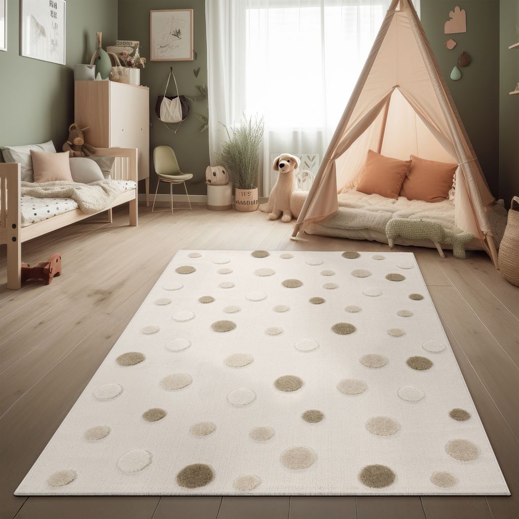 Moderner Kinderteppich Spielteppich weicher Flor 3D-Effekt Kinderzimmer Beige Braun Creme Grösse 120x160 cm