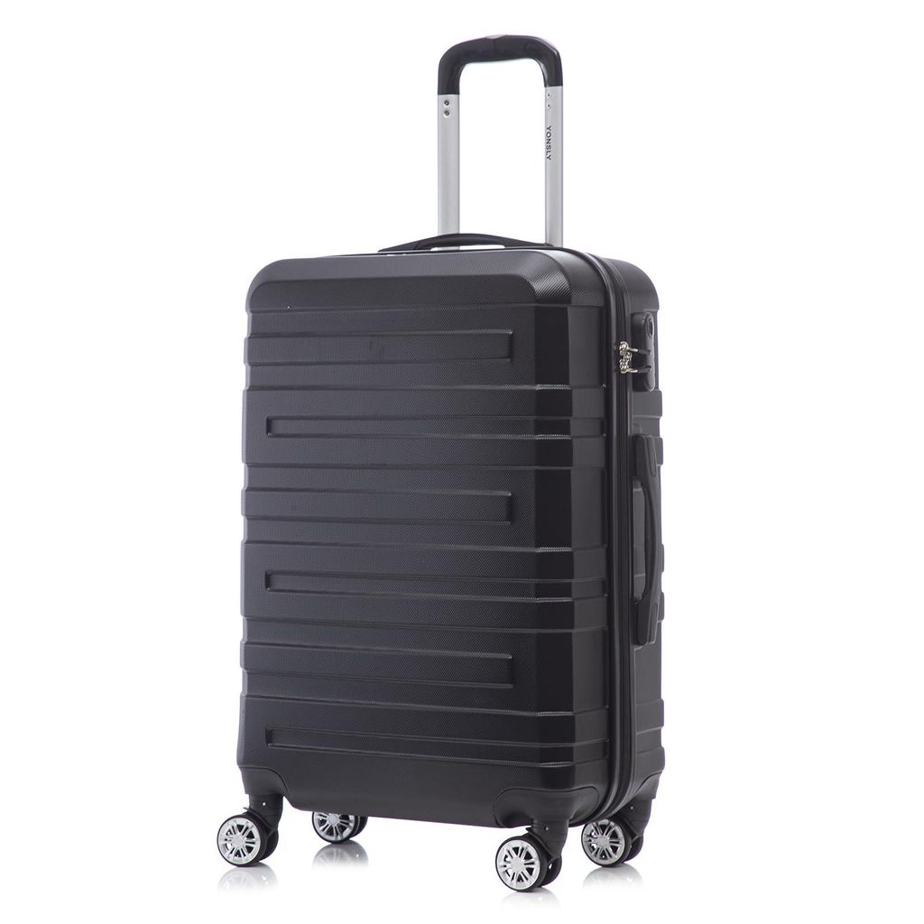Koffer Trolley Reisekoffer Suitcase, Rollkoffer Handgepäck ,mit 4 Rollen360°, Hartschalenreisekoffer, Zahlenschloss, Weicher Gummigriff(M, Schwarz)