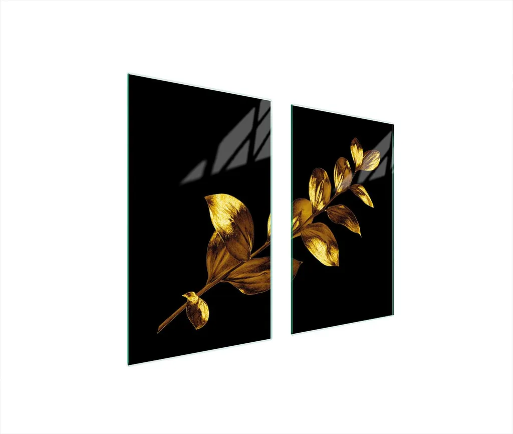 Tagliere Vetro 75x52 Copri Piano Induzione Golden Foliage 2pz