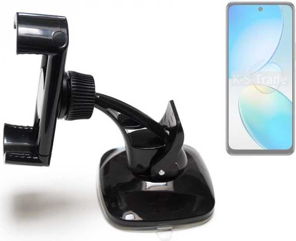 K-S-Trade kompakte Handy-Halterung Windschutzscheibe kompatibel mit Infinix Hot 12 Armaturenbrett schwarz Autohalterung KFZ Halter Scheiben-Halterung