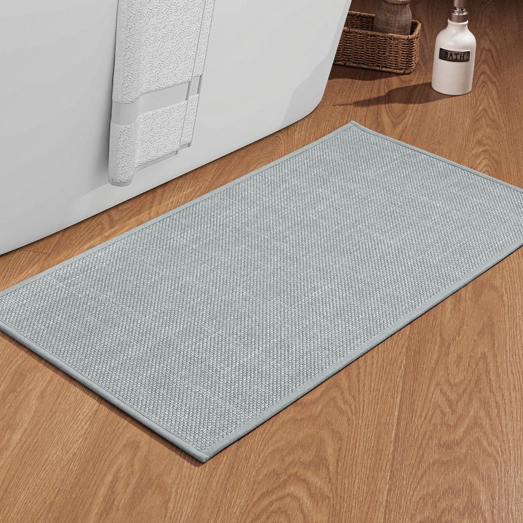 Badematte 43 x 81 cm, rutschfeste Badematte mit Gummirückseite, waschbar, hellgrau