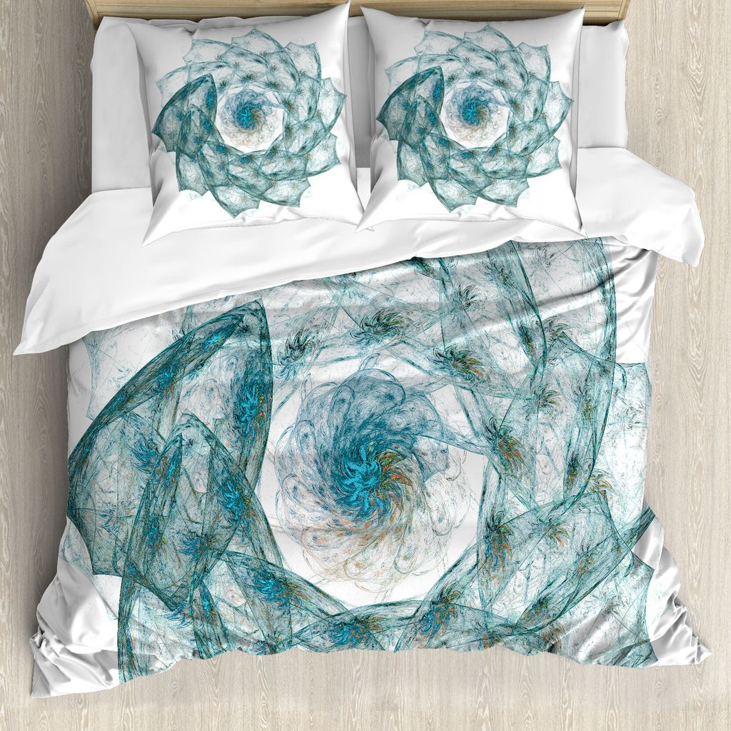 ABAKUHAUS Spiers Bettbezug, Exquisite Blumen-Shaped, Milbensicher Allergiker geeignet mit Kissenbezügen, 155 cm x 220 cm - 80 x 80 cm, Teal