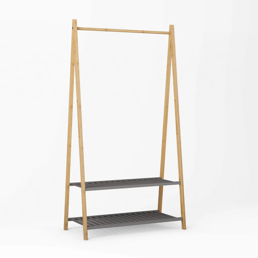 Vestiaire autoportant en bambou bicolore gris et bois clair - H175 cm