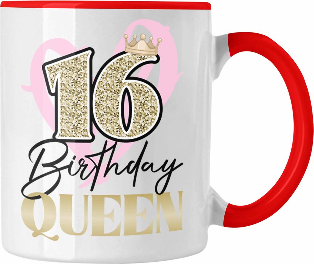 Trendation - 16. Geburtstag Tasse Geschenk Mädchen Geschenkidee Lustig Spruch 16 Geschenke Geschenkideen zum 16 Bday 16er Tochter Kaffeetassen (Rot)