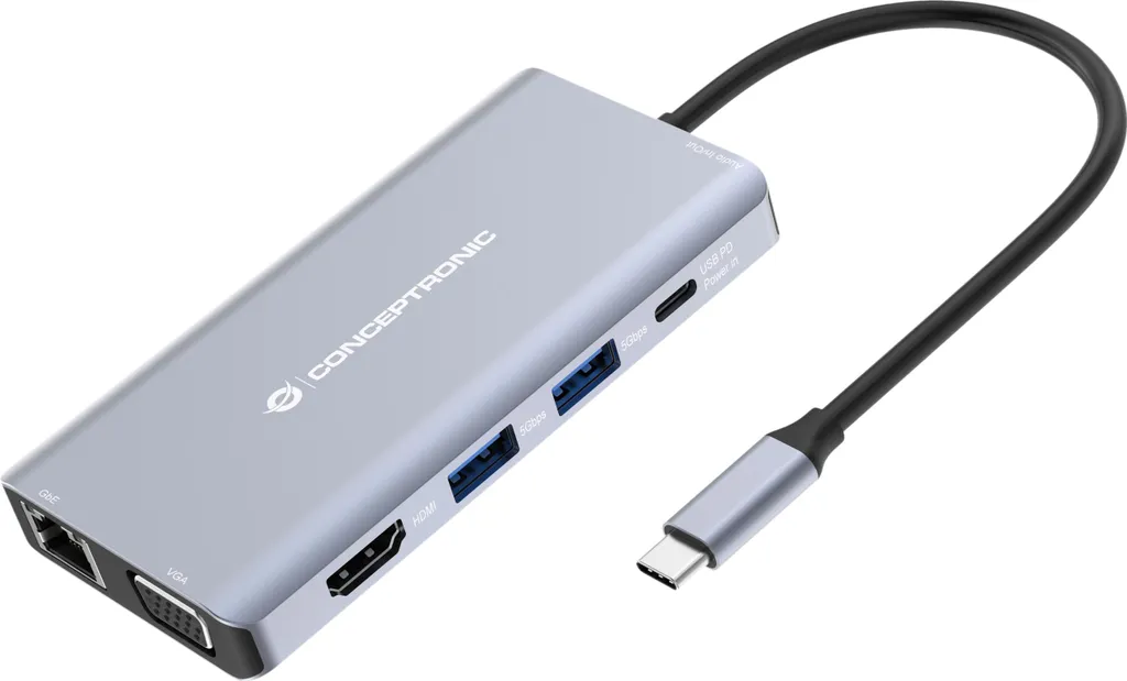 Conceptronic DONN20G replicatore di porte e docking station per laptop Cablato USB 3.2 Gen 1 (3.1 Gen 1) Type-C Grigio