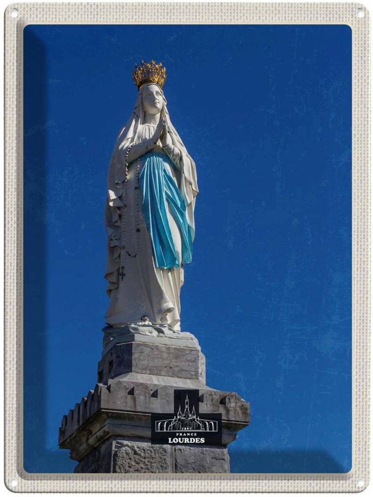 vianmo Blechschild 40x30 cm Frankreich Lourdes Urlaub Skulptur weiß gold Bildmotiv Reisemotiv Abenteuer Reisen Europa