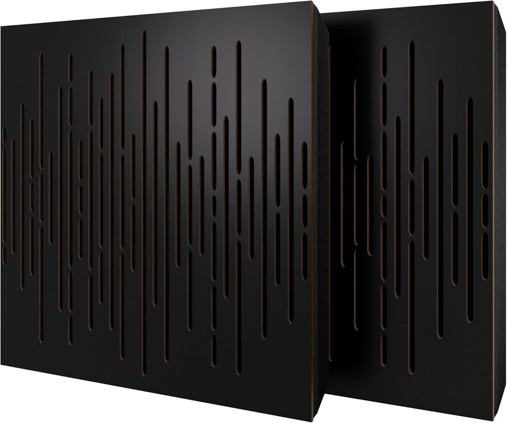 2er-Pack – Akustikpaneel mit Samtstoff und Befestigungsset | 50x50x5cm | Schallabsorption-Diffusion-Reflexion-Schalldämmung | [WAVE -Schwarz|Sch...