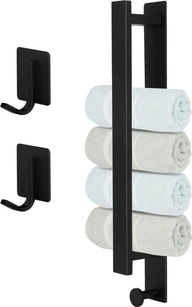 Support serviettes salle de bain noir sans percer pour douche et WC