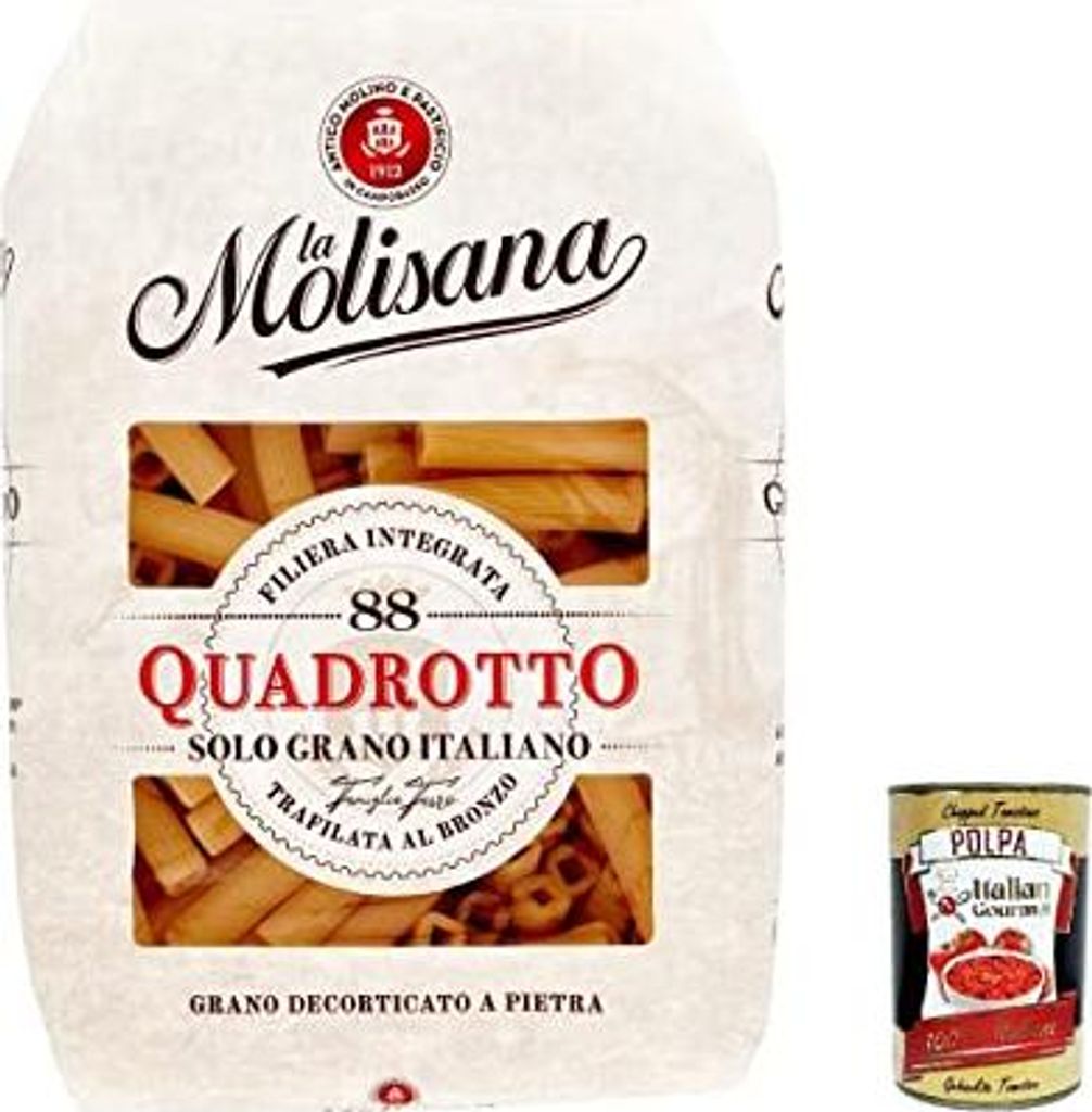 20x La Molisana Quadrotto N. 88 Pasta Lenta Lavorazione Teigwaren aus Hartweizengrieß Bronze-Zeichnung 500g + Italian Gourmet Polpa 400g