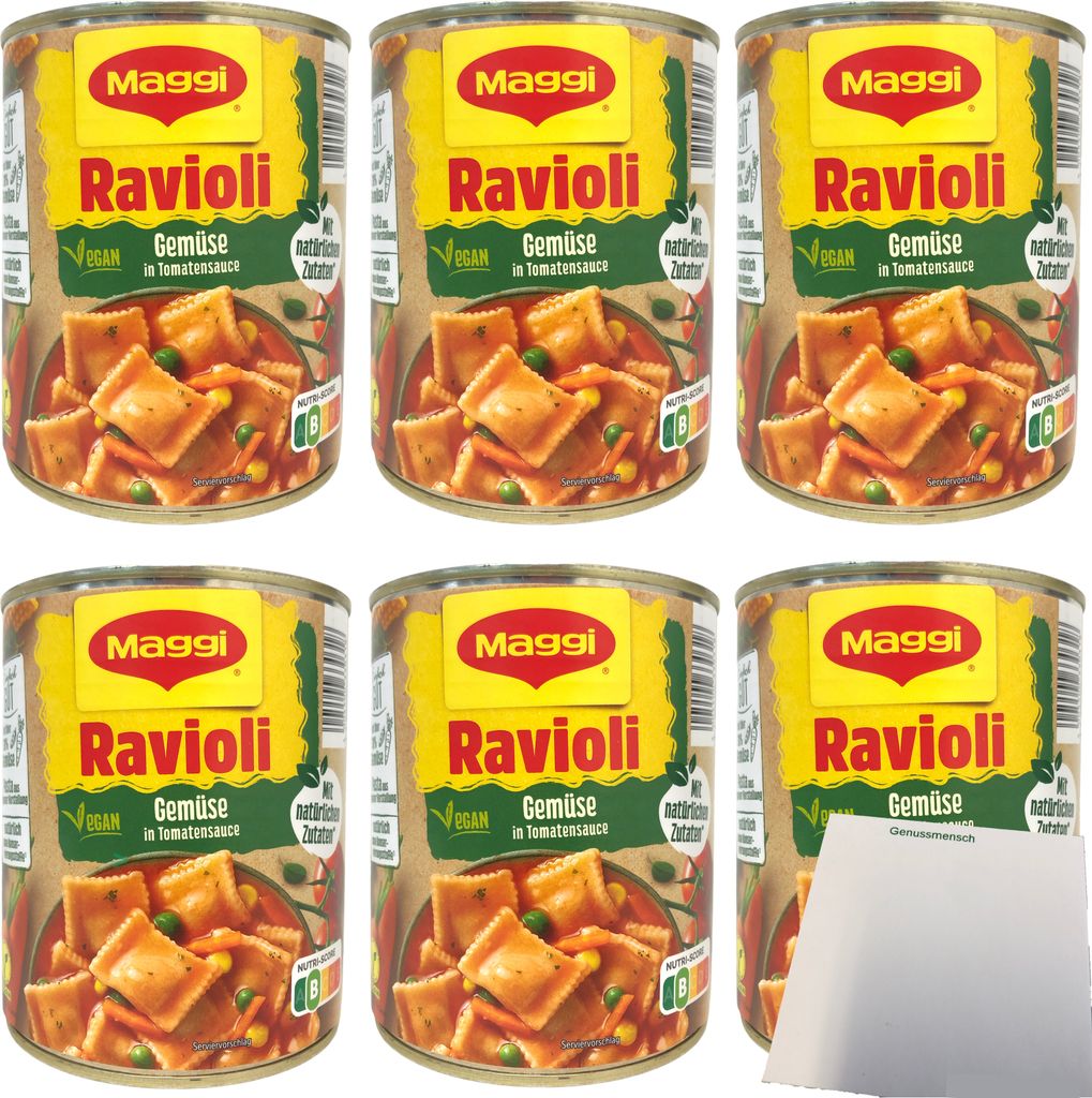 Maggi Ravioli Vegetarisch in Tomatensauce mit Gemüse (6x800g Dose) + usy Block