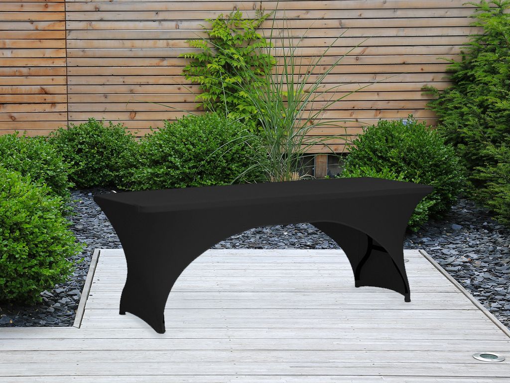 Robuster Klapptisch Rattan-Look 180x75cm mit Stretch Husse, Garten Camping Tisch