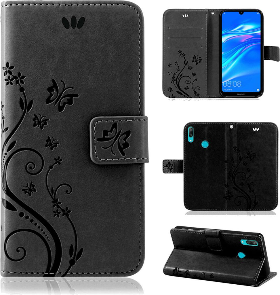 Handytasche für Huawei Y7 2019 Blumen Flip Cover Buchhülle Produktbild 