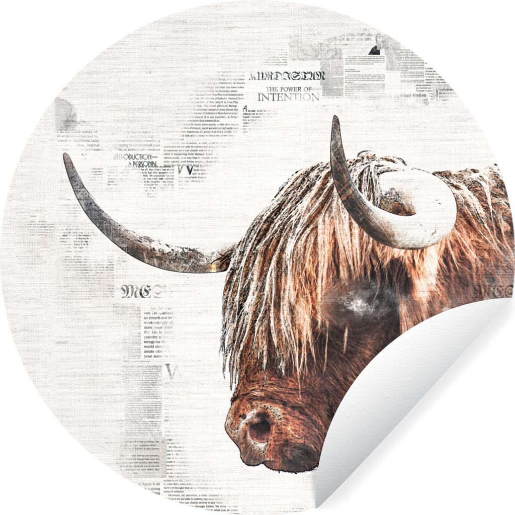 MuchoWow Runde Wandtattoo - Wandsticker Tapete Aufkleber Schottischer Highlander - Zusammenfassung Ø 30 cm Selbstklebend und Repositionierbar - ...