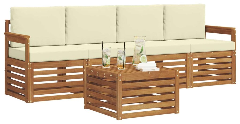 vidaXL Sofagarnituren 5 pcs Natur und Creme Massivholz Akazie