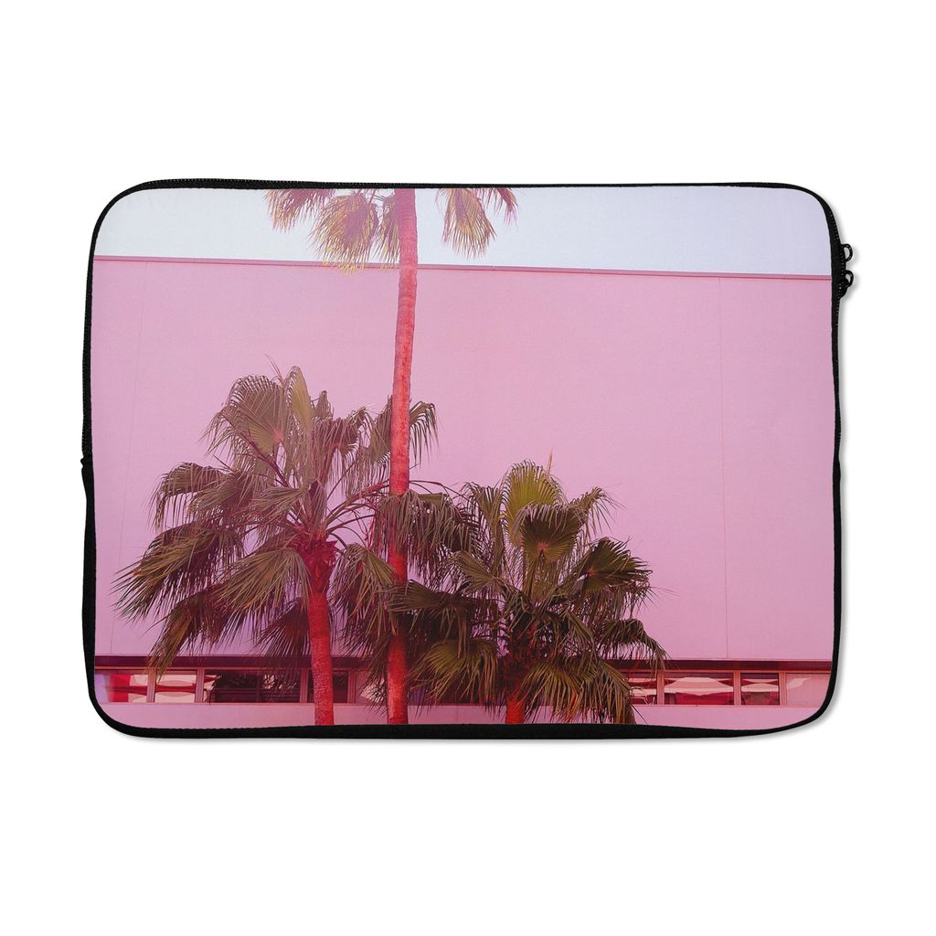 MuchoWow Laptop Hülle 13 Zoll Palme - Garten Poster - Rosa Laptoptasche - Laptophülle - Sleeve - Rundumschutz