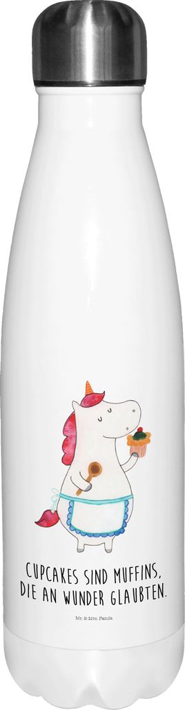 Mr. & Mrs. Panda Trinkflasche Einhorn Küche - Weiß - Geschenk, flasche aus edelstahl, Einhörner, thermobehälter, Motivation, Muffin, trinkflasc...