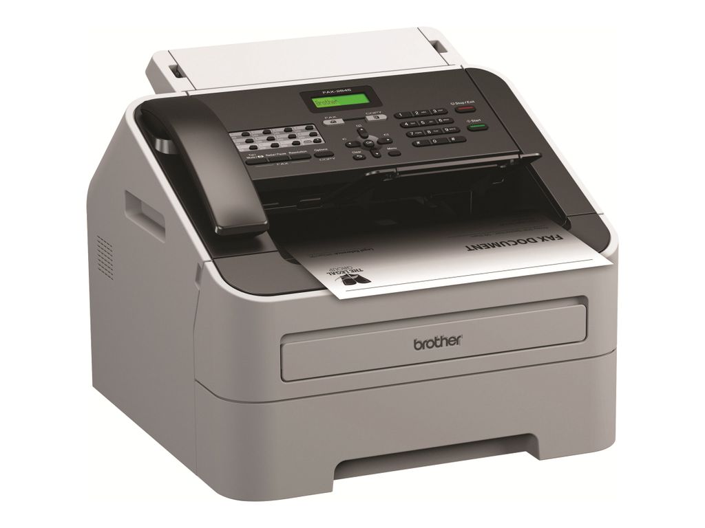 A Brother FAX-2845 Laserfax with a telephone handset is shown against a white background.
