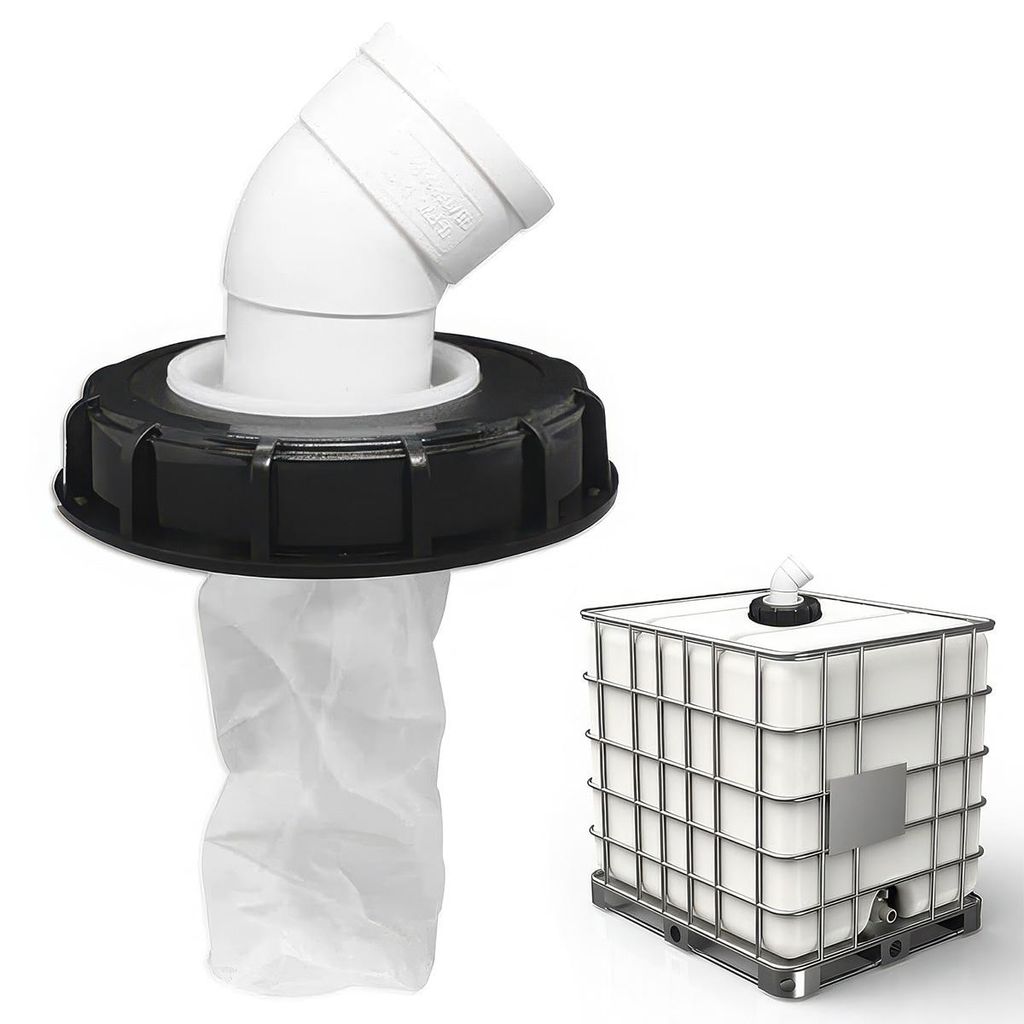 IBC Deckelfilter, Nylon Deckel mit Filter Waschbar 150-165mm mit Bogen DN 45° Tankdeckel Wasserfilter für Regenwassertank Tonnenfass IBC Container