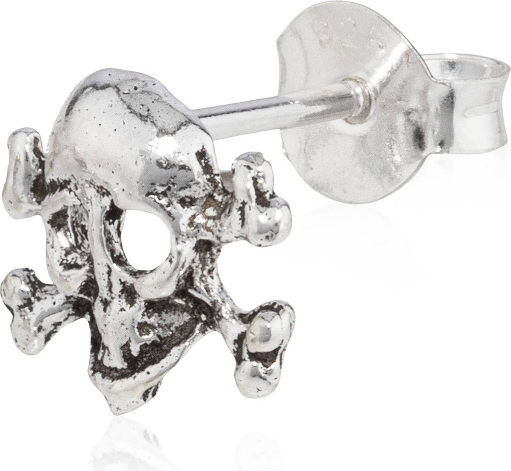 Einzelohrstecker Totenkopf 925 Silber Oxidiert 5mm Klein 5mm Ohrring