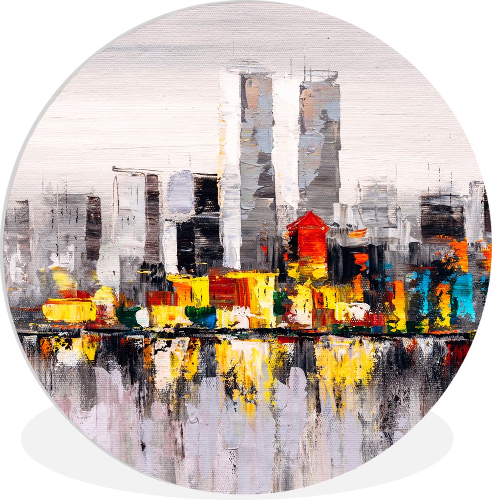 MuchoWow Rundes Wandbild - Runde Bilder Gemälde - Skyline - Farben - Ölfarbe Ø 30 cm Kreis Wanddekoration Kunststoff - Wandkreis - Wandschmuck...