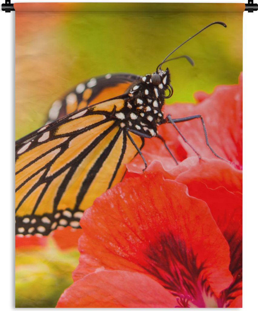 MuchoWow Wandteppich Wandbehang Blumen - Schmetterlinge - Monarch 90x120 cm Tapisserie Dekoration Wandtuch - Wanddeko