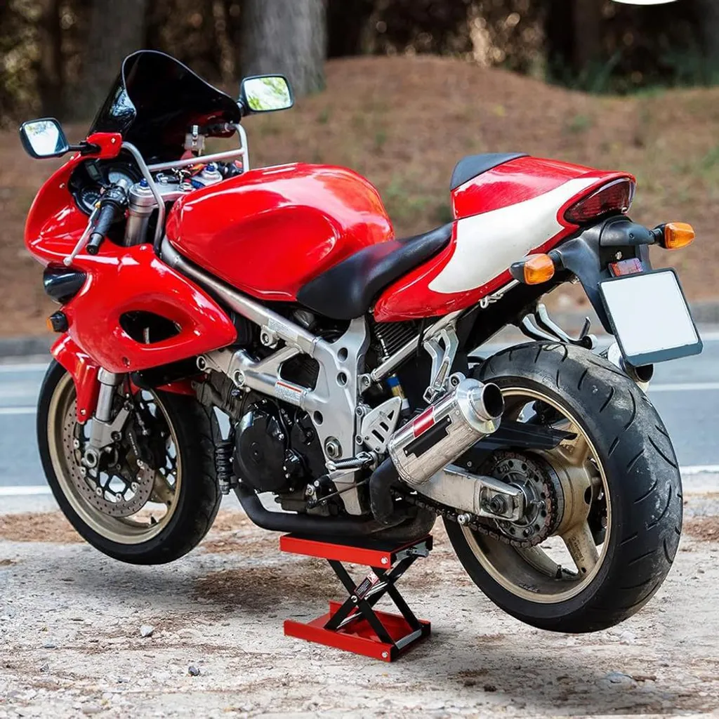 Cric de levage moto plateau antidérapant 500kg - Support atelier rouge