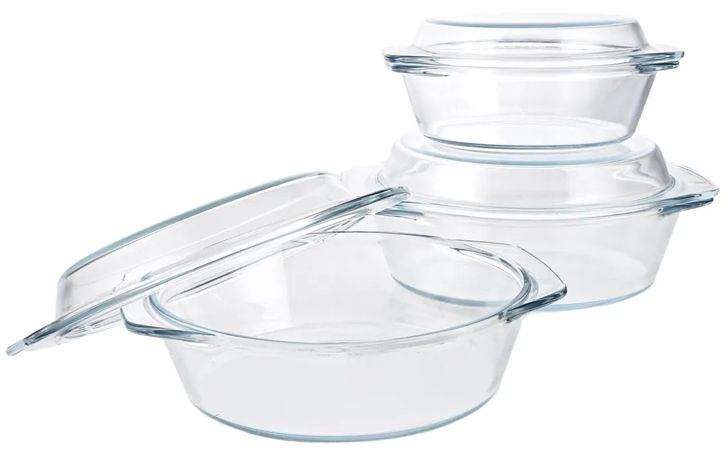 Plats à gratin en verre thermorésistant avec poignées et couvercles - 3 psc