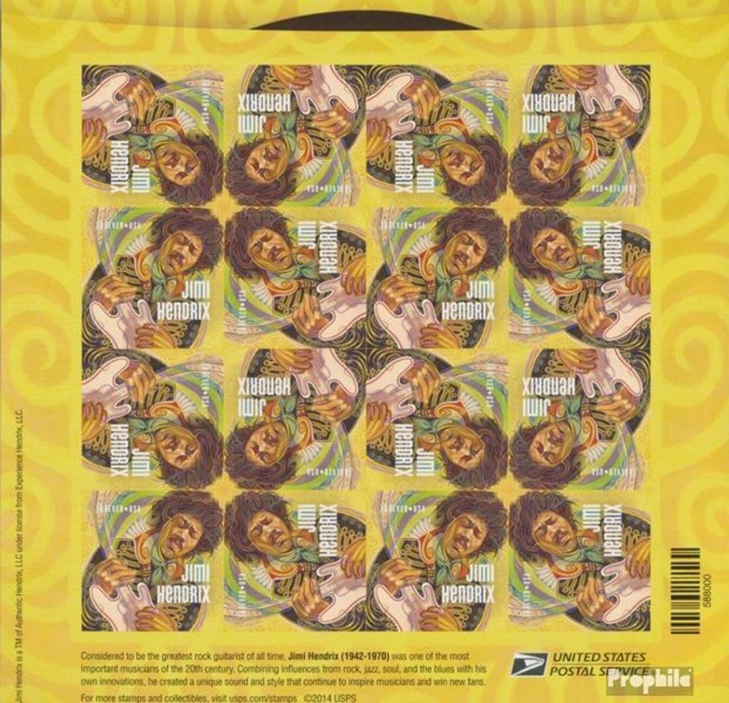 Briefmarken USA 2014 Mi 5066BA Fb Folienblatt (kompl.Ausg.) postfrisch Jimi Hendrix