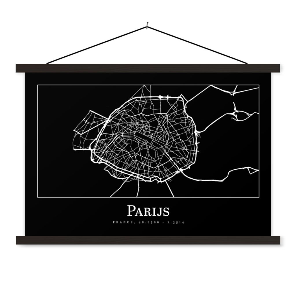 MuchoWow Textilposter Paris - Karte - Stadtplan 60x40 cm mit schwarzem Rahmen - Hölzernes