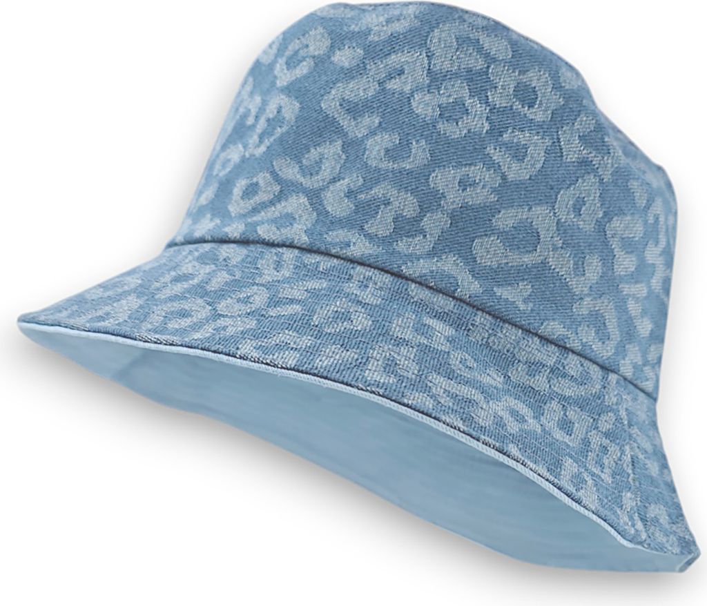 styleBREAKER Damen Wendehut 2-in-1 | Reversible Bucket Hat mit Leopard Print & Unifarbener Denim-Seite | Jeans Fischerhut für Freizeit, Strand, Fe...