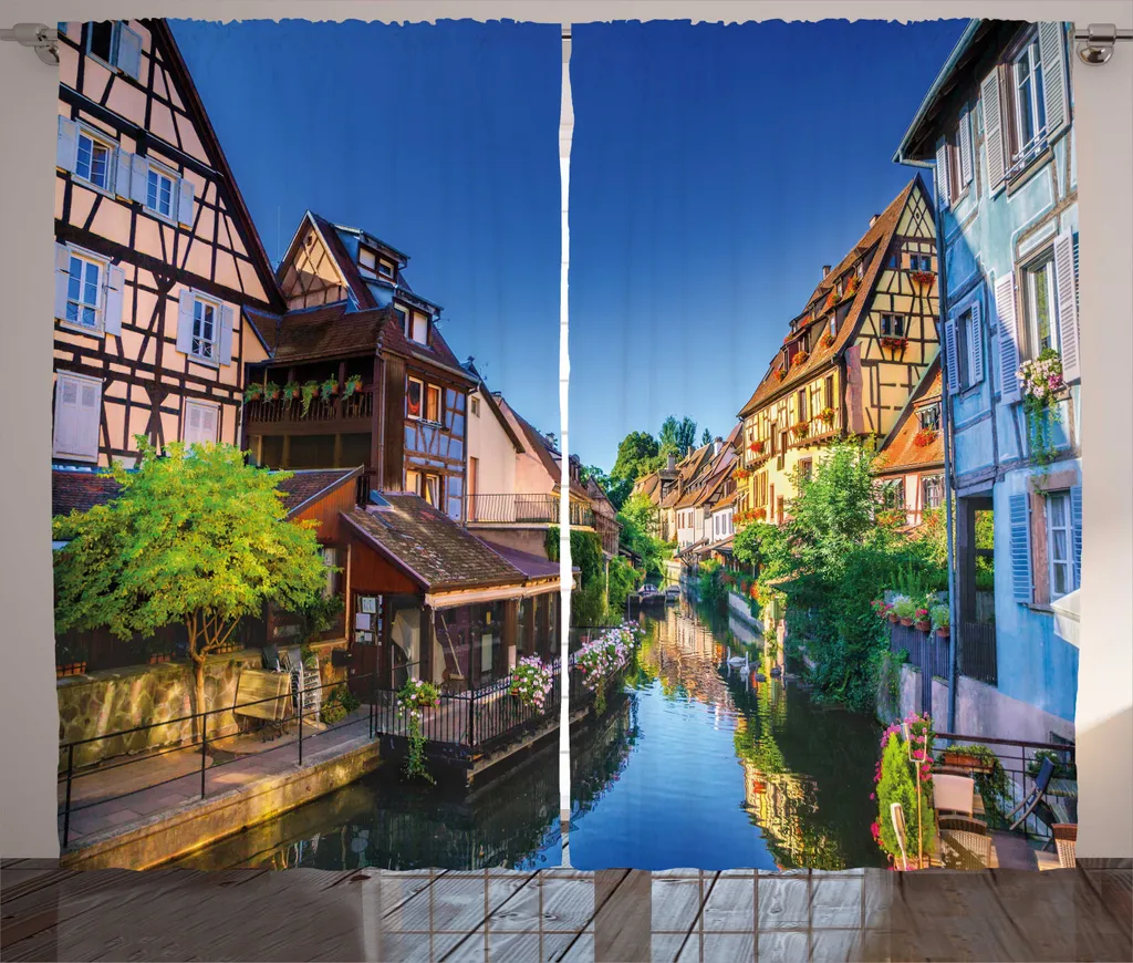 Rideau coloré ABAKUHAUS motif Colmar 280x225 cm bleu cobalt rustique