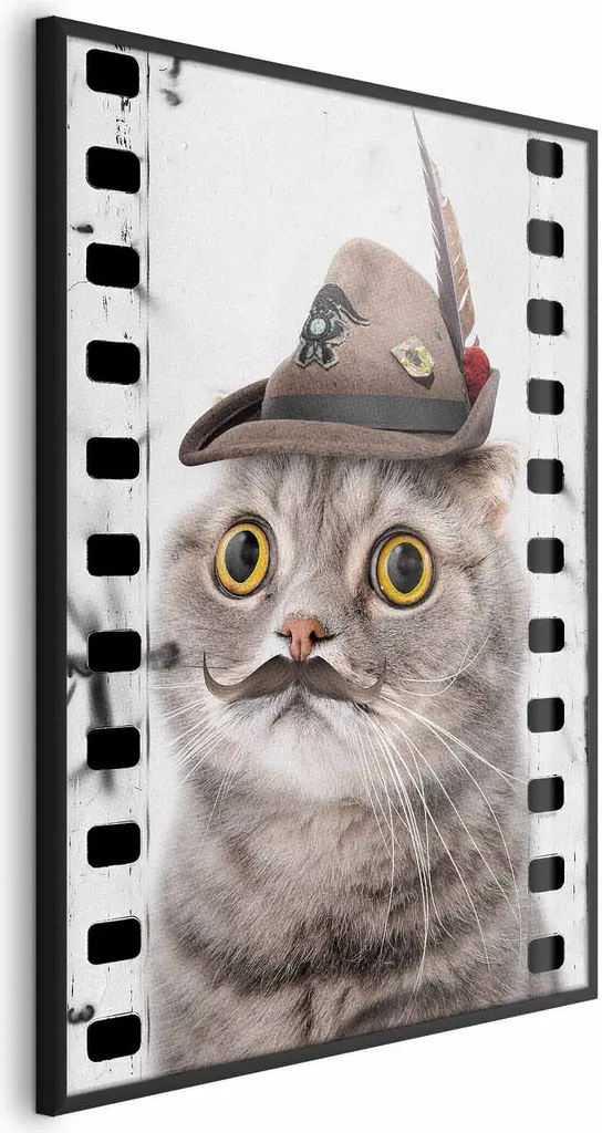 Poster Gatto col Cappello 60x90 cm con Cornice Nera - Arredo Casa
