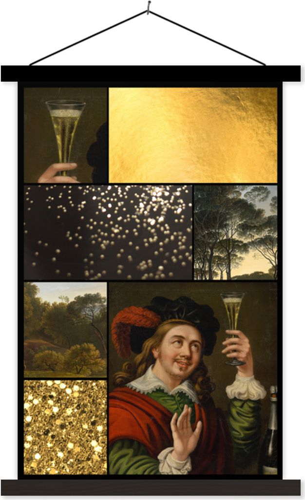 MuchoWow Textilposter Collage - Malerei - Alte Meister 120x180 cm mit schwarzem Rahmen - Fotos